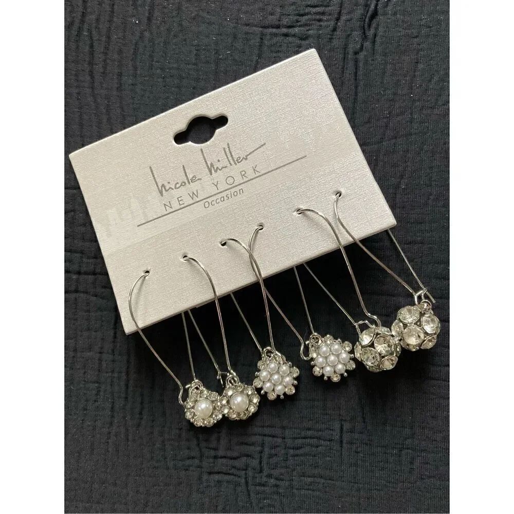 NEW Nicole Miller Rhinestone and Pearl Earring Set